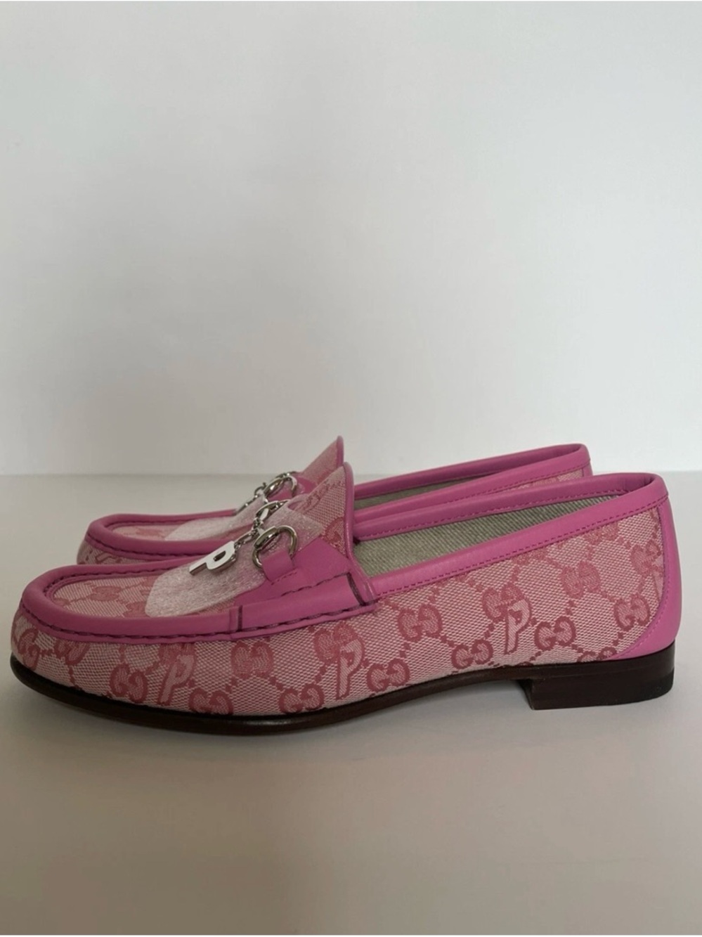 Gucci Pink GG Monogram Horsebit Loafers with Silver Hardware Palace collab
